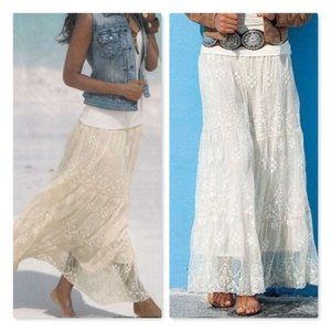 Boston Proper Size 2 Lace Ivory Boho Vintage Maxi Shirt